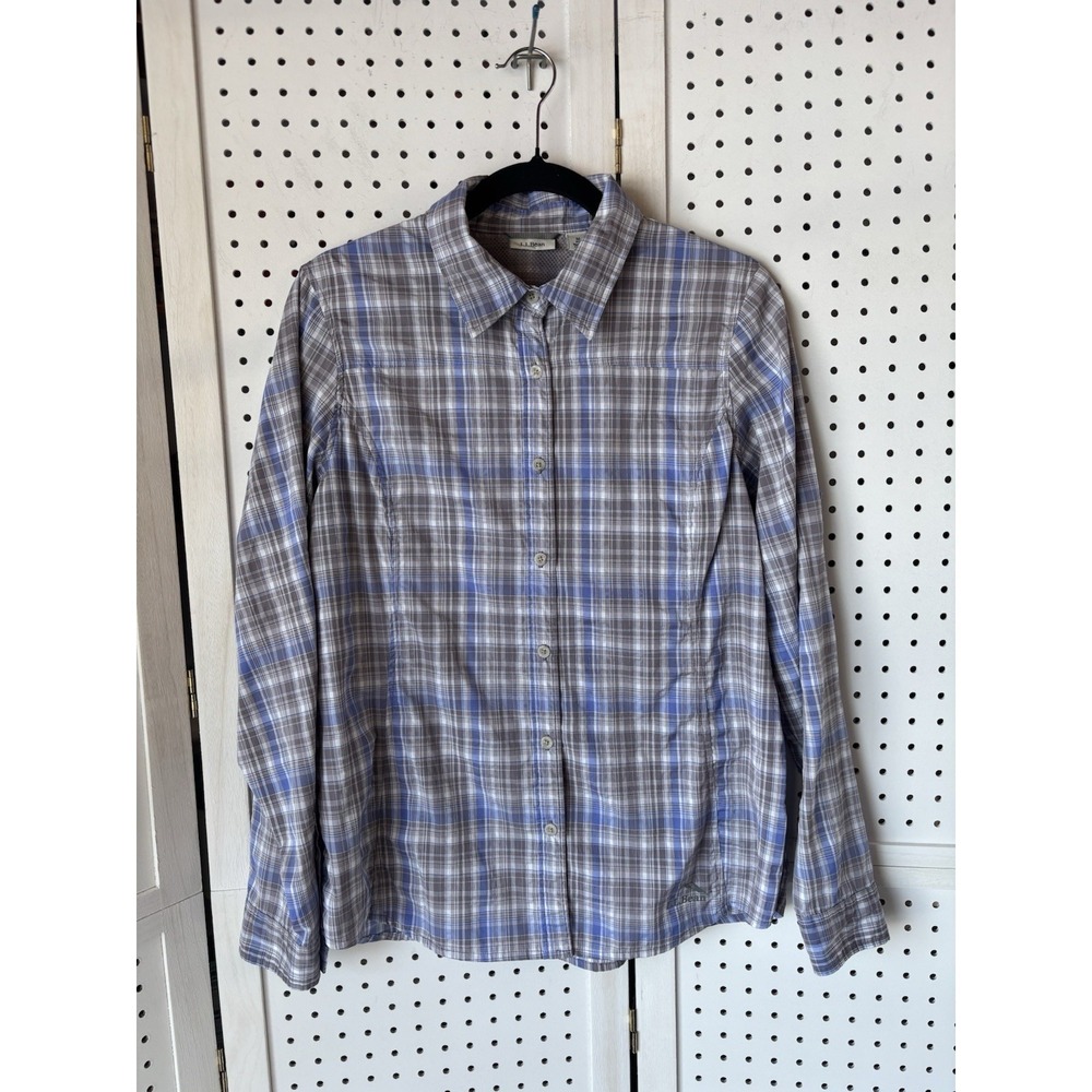 L.L. Bean Nylon Blend Long SLV Button Down Shirt Hiking Outdoor Vented Women's M